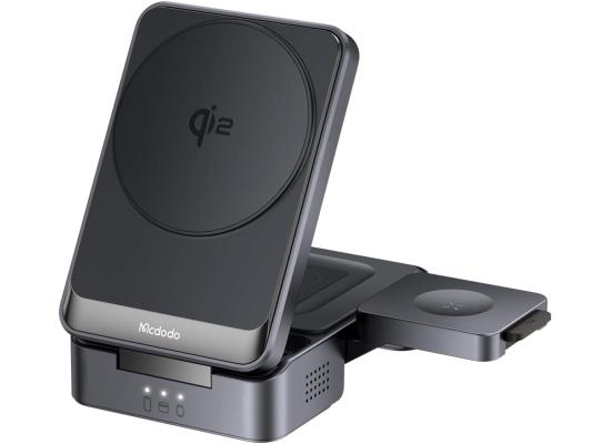 Mcdodo CH-5190 Qi2 Foldable Charging Station 15W+5W+2.5W Magnetic Wireless Charger Dock for Earbud Watch Phone with USB-C Cable